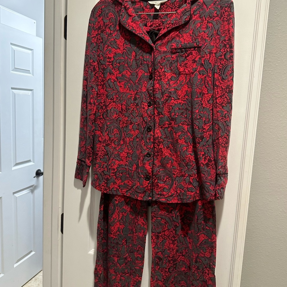 Soma Red and Black Paisley Pajama Set